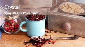  Presentation with hibiscus - Colorful theme enhanced with dried hibiscus tea in color mug brown sugar in box on wooden background backdrop and a coral colored foreground