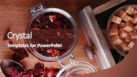  Presentation with hibiscus - Slide deck consisting of dried hibiscus tea in glass jar brown sugar in box on wooden background background and a tawny brown colored foreground