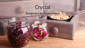  Presentation with hibiscus - Audience pleasing PPT theme consisting of dried hibiscus tea in glass jar brown sugar in box on wooden background backdrop and a coral colored foreground