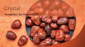  Presentation with black paper - Colorful PPT theme enhanced with dried jujube fruits on a black plate against textured bark paper backdrop and a coral colored foreground