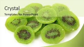  Presentation with kiwi - Colorful slide set enhanced with dried kiwi isolated on white background backdrop and a yellow colored foreground