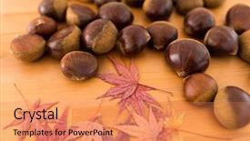  Presentation with green maple leaves - Presentation theme enhanced with dried maple leaves and chestnut background and a coral colored foreground