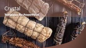  Presentation with meat - Slide set with dried-meat-on-the-wooden background and a violet colored foreground