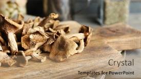  Presentation with cutting board - Colorful PPT theme enhanced with dried mushrooms on cutting board closeup backdrop and a coral colored foreground