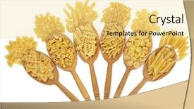  Presentation with penne pasta - Beautiful PPT layouts featuring dried pasta food in oak wood spoons and loose over white background farfalle ditali rigati fusilli macaroni messicani and penne varieties from left to right backdrop and a blonde colored foreground