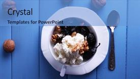  Presentation with dessert - PPT layouts consisting of dried plums - dessert with prunes and nuts background and a light blue colored foreground