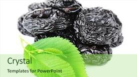  Presentation with chemistry leaves green leaf - Colorful presentation enhanced with dried plums - pile of prunes with green backdrop and a yellow colored foreground