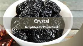  Presentation with leaves - Cool new slide deck with dried plums - saucer of prunes with leaves backdrop and a gray colored foreground