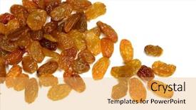  Presentation with dried banana chips - PPT theme featuring dried raisins on whote background background and a  colored foreground