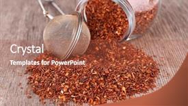  Presentation with tea pouring into glass transparent - PPT theme with dried rooibos tea in glass background and a red colored foreground