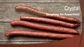  Presentation with sausages - Slide deck featuring dried sausages on old wooden table background and a coral colored foreground