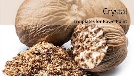  Presentation with fragrant - Slide set featuring dried seeds of fragrant nutmeg background and a coral colored foreground