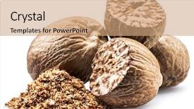  Presentation with fragrant - PPT theme featuring dried seeds of fragrant nutmeg background and a coral colored foreground