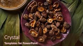  Presentation with dried food - Theme with dried shiitake mushrooms edible for asian cuisine food background and a wine colored foreground