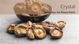  Presentation with mushrooms - Presentation theme having dried-shiitake-mushrooms background and a coral colored foreground