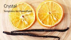  Presentation with vanilla - Audience pleasing presentation theme consisting of dried slices of orange with vanilla beans on wooden background backdrop and a blonde colored foreground