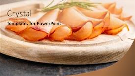  Presentation with cutting board - Beautiful PPT theme featuring dried-spanish-ham-lomo-embuchado backdrop and a coral colored foreground