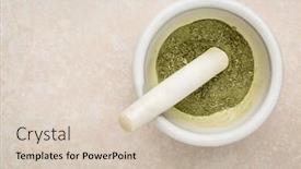 Presentation with mortar - Slide set having dried-stevia-leaves-crushed background and a soft green colored foreground