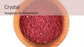  Presentation with rustic wood wooden frame - Theme having dried sumac in small wooden bowl isolated on white background and a coral colored foreground