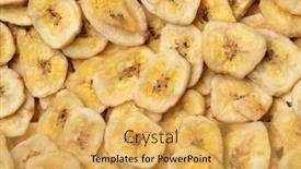  Presentation with dried banana chips - Slide deck having dried-sweet-banana-chips-close background and a yellow colored foreground