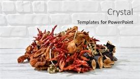  Presentation with white brick wall - PPT layouts featuring dried-vegetables-on-white-table background and a white colored foreground