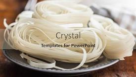  Presentation with noodles - Amazing PPT theme having dried-white-rice-noodles-raw backdrop and a soft green colored foreground