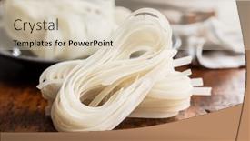  Presentation with noodles - Amazing slide deck having dried-white-rice-noodles-raw backdrop and a soft green colored foreground
