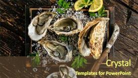  Presentation with served - Colorful theme enhanced with drifting - oysters served on wooden board backdrop and a tawny brown colored foreground
