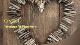  Presentation with oak - Beautiful PPT theme featuring driftwood love heart with small wooden pieces over old oak background backdrop and a violet colored foreground