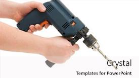  Presentation with drill - Beautiful slides featuring drill in the hands isolated on white background backdrop and a sky blue colored foreground