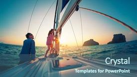  Presentation with sunset sailing - Presentation design having drill team - couple of young sailors man background and a ocean colored foreground