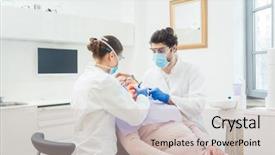  Presentation with treatment - Beautiful slide set featuring drill team - dentist during treatment of senior backdrop and a soft green colored foreground