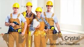  Presentation with construction - Amazing slides having drill team - group of professional construction workers backdrop and a yellow colored foreground