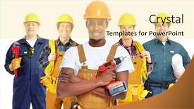  Presentation with construction - PPT theme with drill team - group of professional construction workersisolated background and a blonde colored foreground
