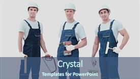  Presentation with industrial workers - PPT theme enhanced with drill team - group of professional industrial workers background and a ocean colored foreground