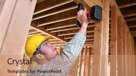  Presentation with augmented reality in construction industry - Slide set featuring drill to secure a beam background and a coral colored foreground