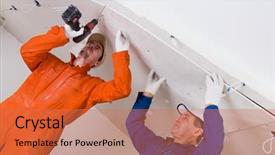  Presentation with drilling - Audience pleasing slide set consisting of drilling engineering - construction workers at work backdrop and a coral colored foreground