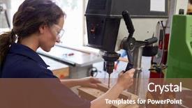  Presentation with engineering engineer or safety officer - Presentation theme having drilling engineering - female engineer using drill background and a coral colored foreground