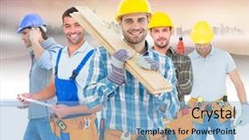  Presentation with composite construction - Slides having drilling machine - composite image of construction worker background and a light blue colored foreground