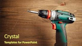  Presentation with cordless - Amazing slide deck having drilling machine - cordless screwdriver against wooden background backdrop and a tawny brown colored foreground