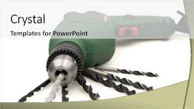  Presentation with machine - Slide deck featuring drilling machine - green drill and replaceable drills background and a white colored foreground