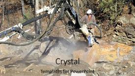  Presentation with drilling machine - Beautiful PPT theme featuring drilling machine - hydraulic drill boring into rocks backdrop and a  colored foreground