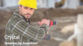  Presentation with preventing surgical site infections - PPT layouts having drilling mud - carpenter with drill on building background and a  colored foreground