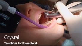  Presentation with saliva dental - Amazing presentation design having drilling-teeth-and-sucking-saliva backdrop and a tawny brown colored foreground