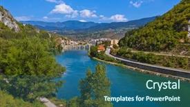  Presentation with cable stayed bridge over river - Beautiful presentation design featuring drina river in visegrad - bosnia backdrop and a  colored foreground