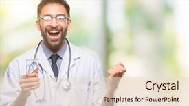  Presentation with child drinking water from glass - Presentation theme enhanced with drink - adult hispanic doctor man drinking glass background and a lemonade colored foreground