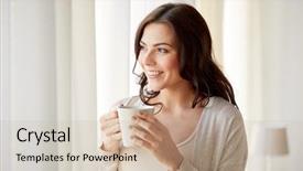  Presentation with tea coffee - PPT theme featuring people drinks and leisure concept background and a soft green colored foreground