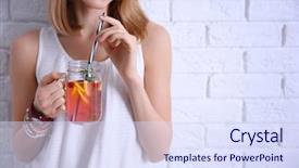  Presentation with lemonade - Slide set consisting of drink - young woman lemonade near light background and a sky blue colored foreground