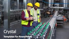  Presentation with factory workers - Amazing PPT theme having drink bottles at drinks production backdrop and a tawny brown colored foreground