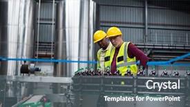 Presentation with factory workers - Presentation having drink bottles at drinks production background and a gray colored foreground
